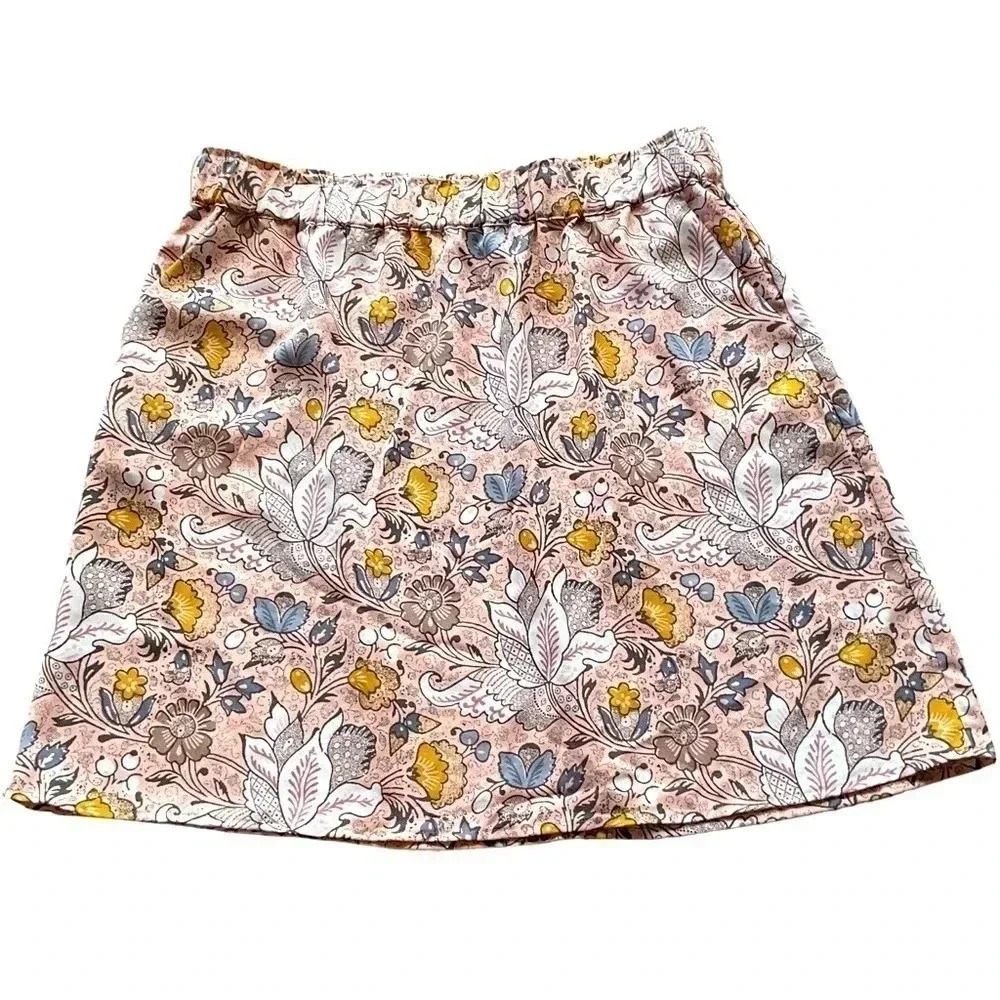 LOFT Anne Taylor Pink Floral Skirt with Pockets and Elastic Waistband- Size L